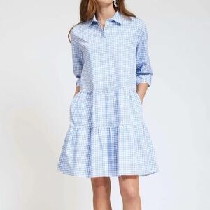 Tyler Boe Tuckernuck Hannah Gingham Shirt Tiered Mini Dress | Blue/White | XS